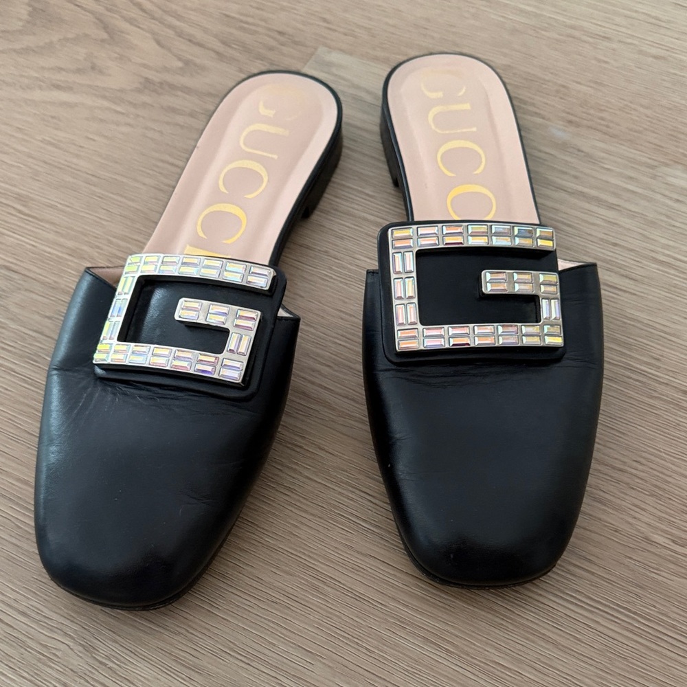 Gucci Black Mules with Embellished Buckle